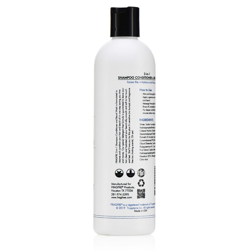 FRAGFRE Shampoo Conditioner and Beard Wash for Men, 12 oz - Unscented, Sensitive Skin, 3 in 1 Hair and Beard Cleansing and Conditioning, Grooming Product