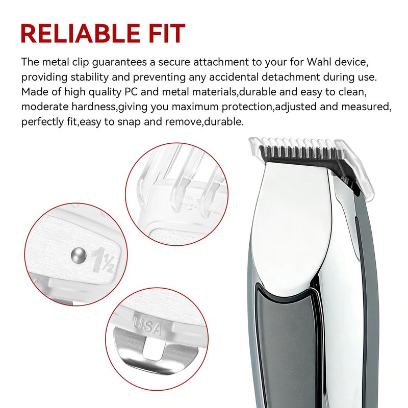 Clipper Guard Set Compatible with Wahl Guide Metal-Clipper Guides Guard Number #1/2 1/16" 1.5mm,#1 1/8" 3mm,#1 1/2 3/16" 4.5mm Metal Hair Clipper Guard for Professional Stylists & Barbers,White