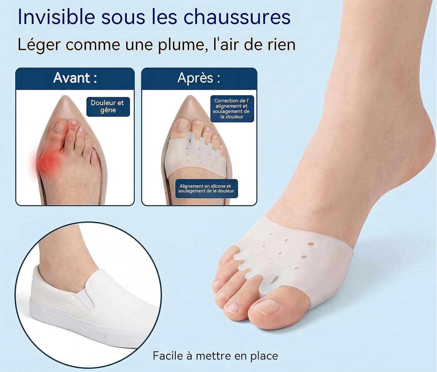 Toe Separators for Hallux Valgus Relief | Silicone Toe Straightener & Spacer - Available in White, Azure, Red, Clear