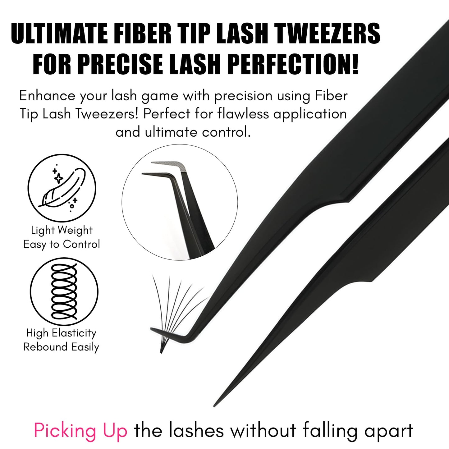 My Lash Tools Fiber Tip Lash Tweezers for Eyelash Extension Curved 90 Degree Angle Boot Tweezer Best for Volume, Individual Isolation & Classic Lashes Stainless Steel Lash Supply (Black 2x Set)