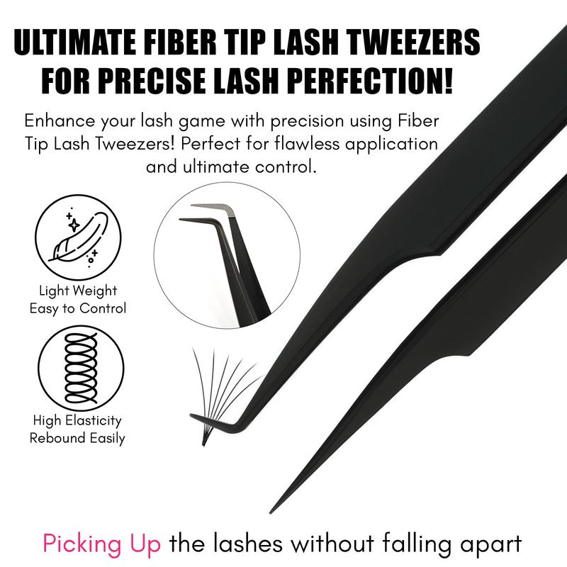 My Lash Tools Fiber Tip Lash Tweezers for Eyelash Extension Curved 90 Degree Angle Boot Tweezer Best for Volume, Individual Isolation & Classic Lashes Stainless Steel Lash Supply