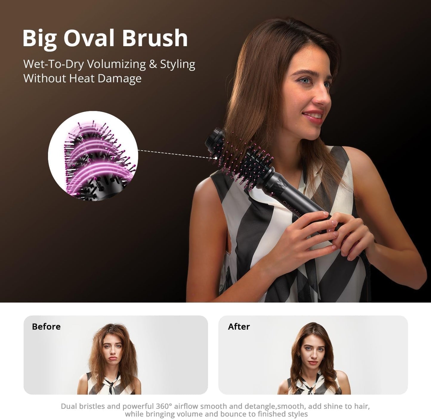 7 in 1 Blow Dryer Brush - Fast Hair Dryer & Curling Styler | No Heat Damage, Versatile Hot Air Tool