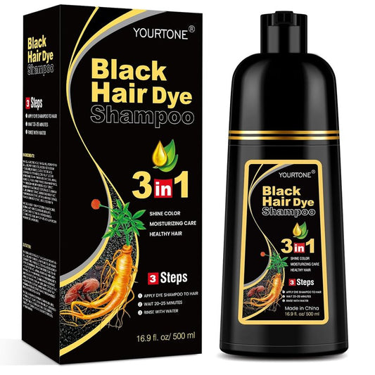YOURTONE Black Hair Dye Shampoo - 3-in-1 Gray Coverage for Men & Women | Herbal Formula, 16.9 Oz