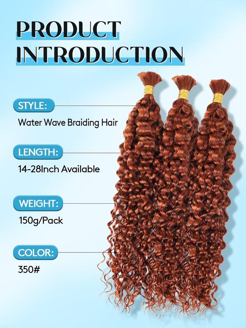 Unprocessed Human Hair for Braiding - #350 Ginger Copper Curly Bulk Hair | 24 Inch, 150g, 3 Bundles