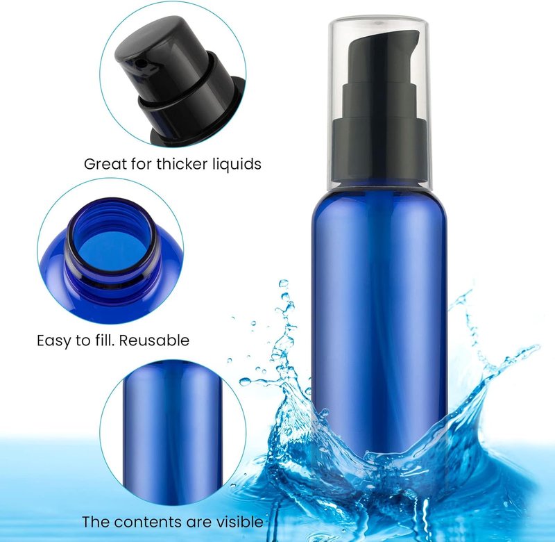 Travel Pump Bottles - 5 Pack Refillable 1.7 oz Lotion Containers | Leak-Proof Plastic for Shampoo, Body Wash, Soap - Blue