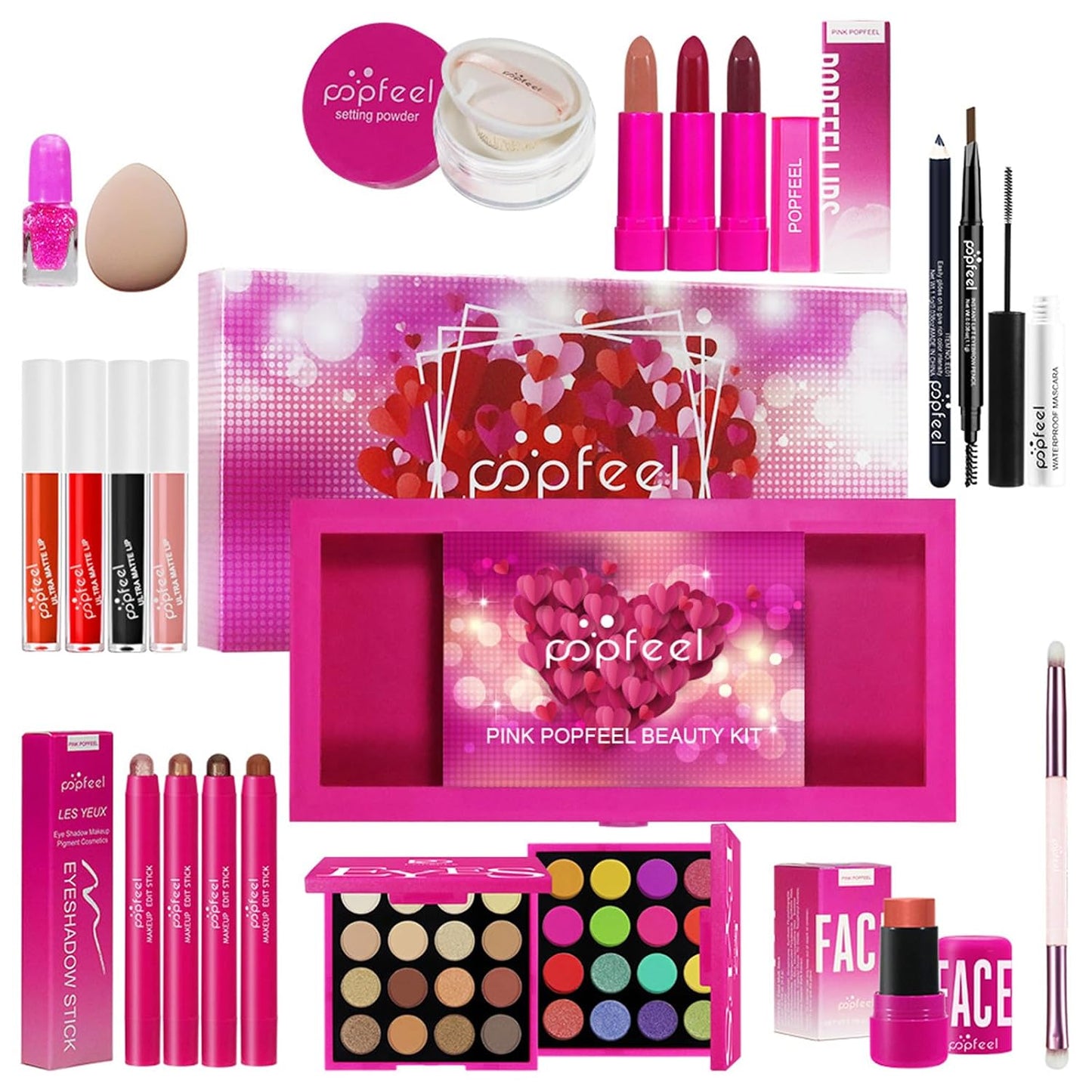 Holiday Makeup Gift Set - Complete Kit for Women & Teens | Includes Eyeshadow Palette, Lipstick, Blush, Concealer, Face Powder, Mascara, Lip Gloss