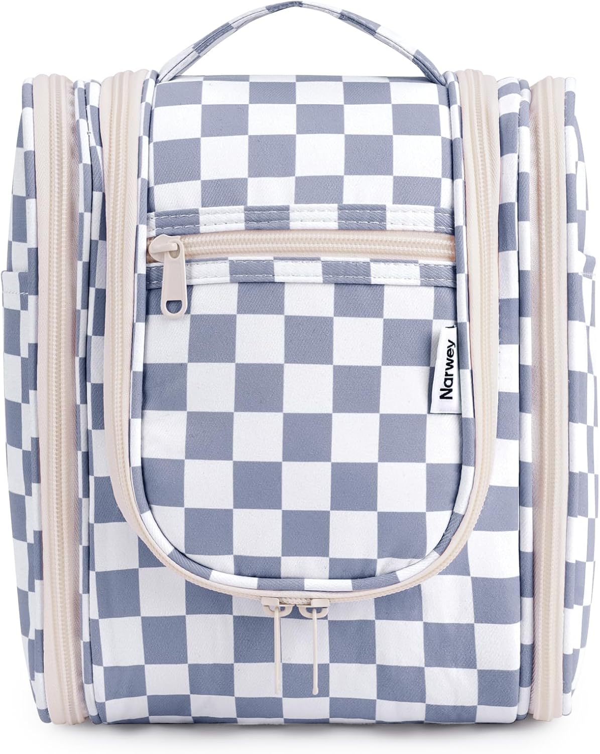 Small Striped Hanging Travel Toiletry Bag for Women - Makeup Organizer | Greyish Blue Stripe