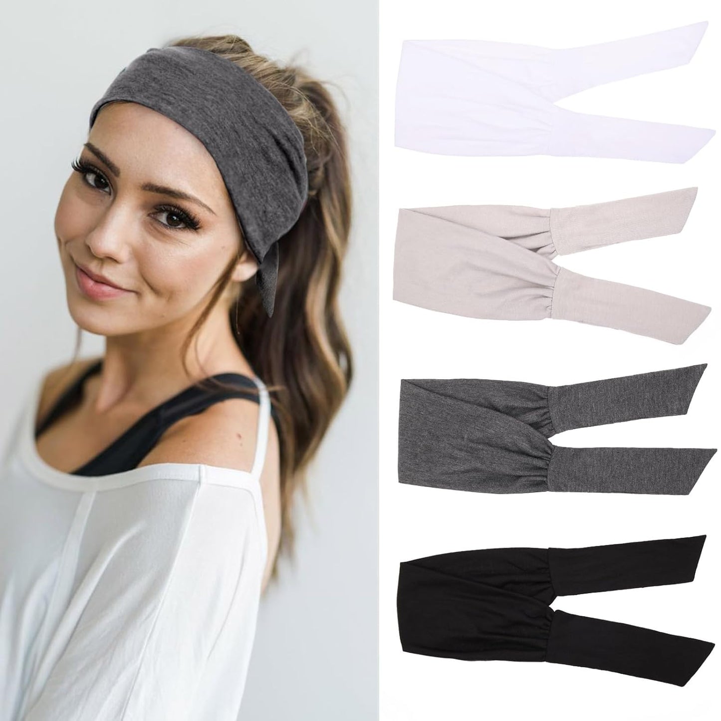 Adjustable Boho Headbands for Women - 6 Elastic Knotted Hair Accessories | Fashionable Wide Yoga Workout Bands