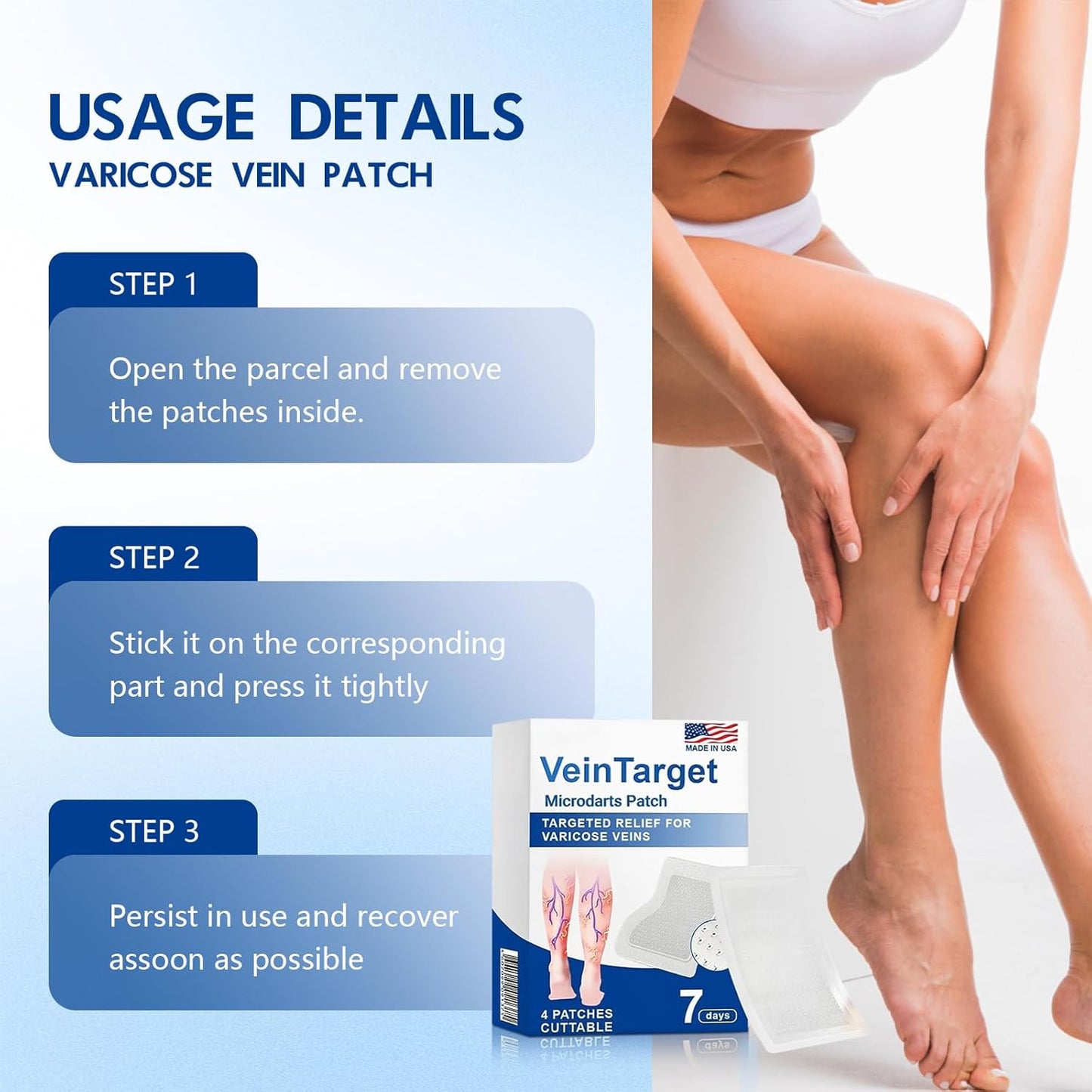 Vein Target Microdarts Patch - Professional Varicose Veins Treatment for Legs | Natural Ingredients, All Skin Types