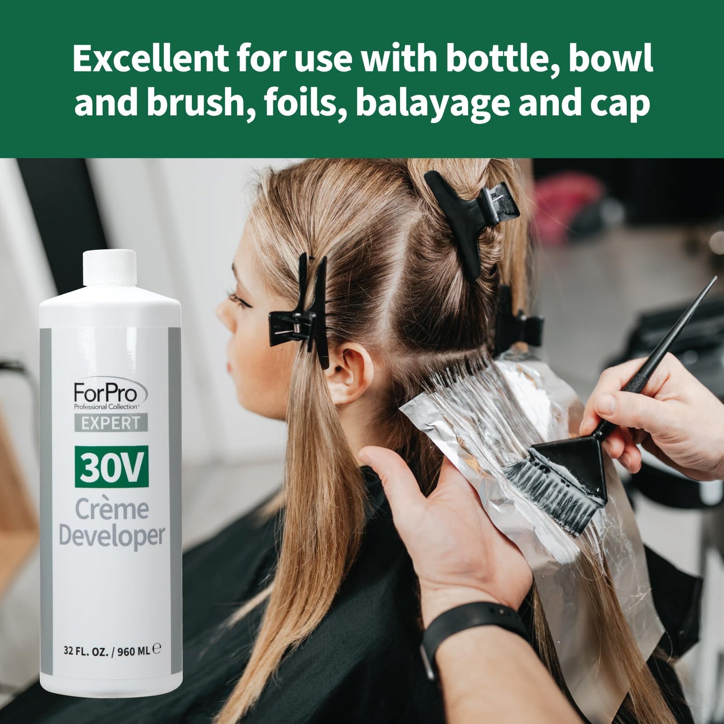 ForPro Expert 30 Volume Crème Developer, 32 Fl Oz – for Hair Lightening, Gray Coverage & Color Deposit with Extra Lift