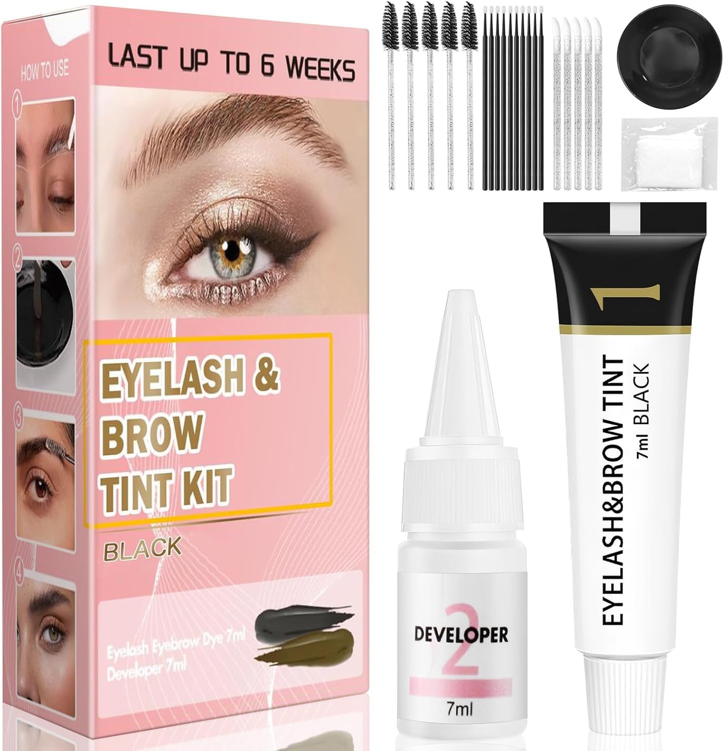 Eyelash & Eyebrow Color Kit - 2-in-1 Professional DIY Color Set | Long-Lasting Natural Black & Brown
