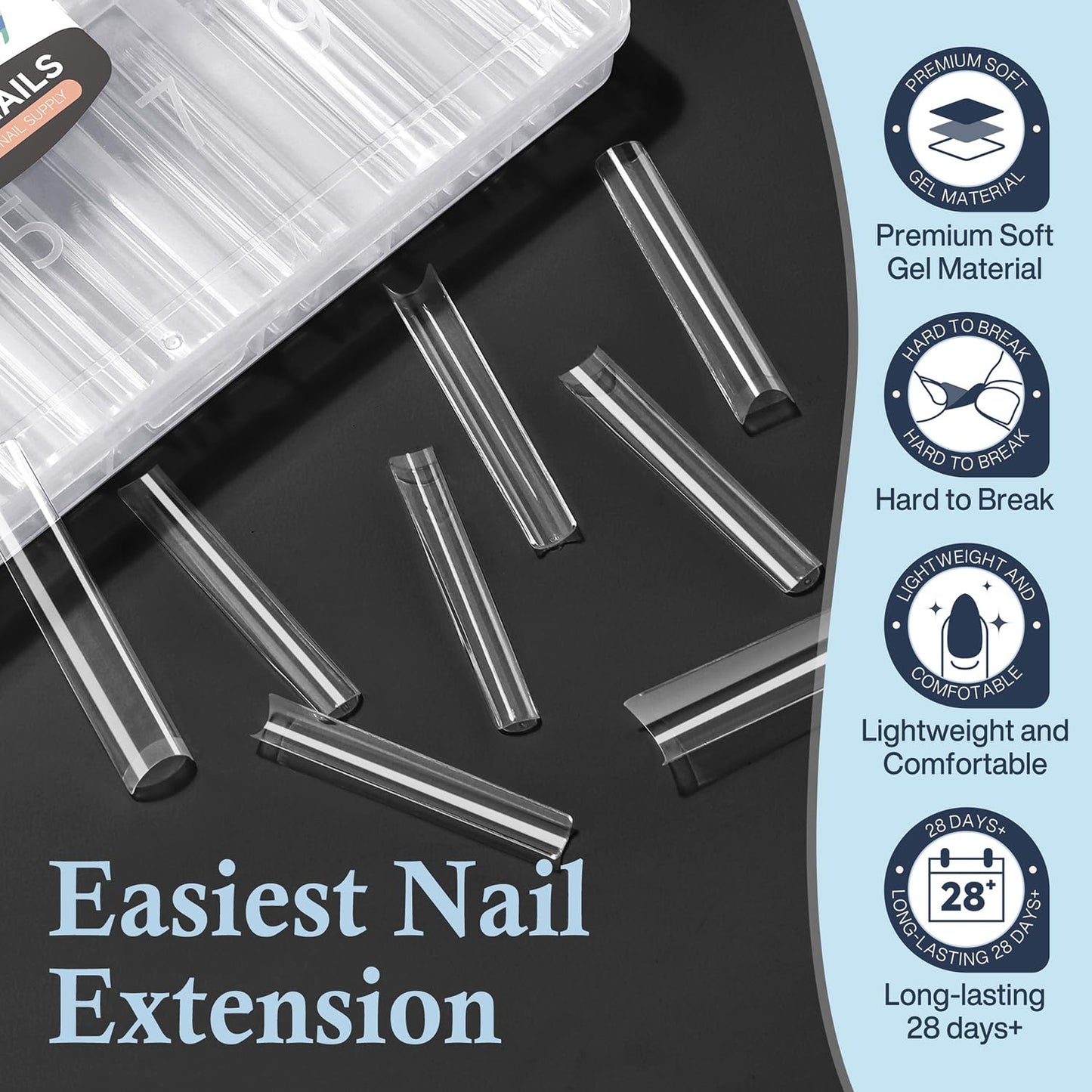 Luckyfairy Square Nail Tips - 240pcs Soft Gel Fake Nails for Home DIY Manicure | 3XL Matte Half Cover in 12 Sizes