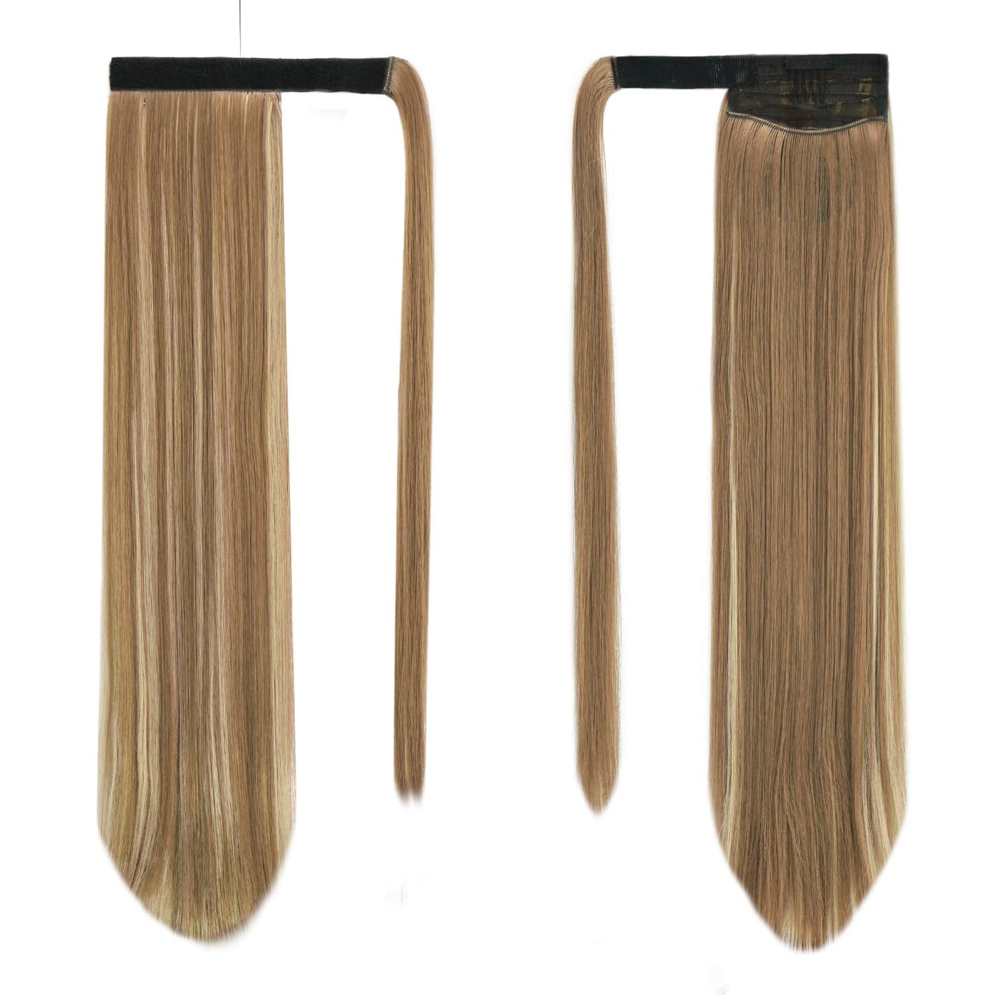 BARSDAR Brown Highlight Straight Ponytail Extension - 26 Inch Long Straight Wrap Around Ponytail for Women Clip in Ponytail Hair Extensions Synthetic Hair Pony Tails Hairpieces Daily