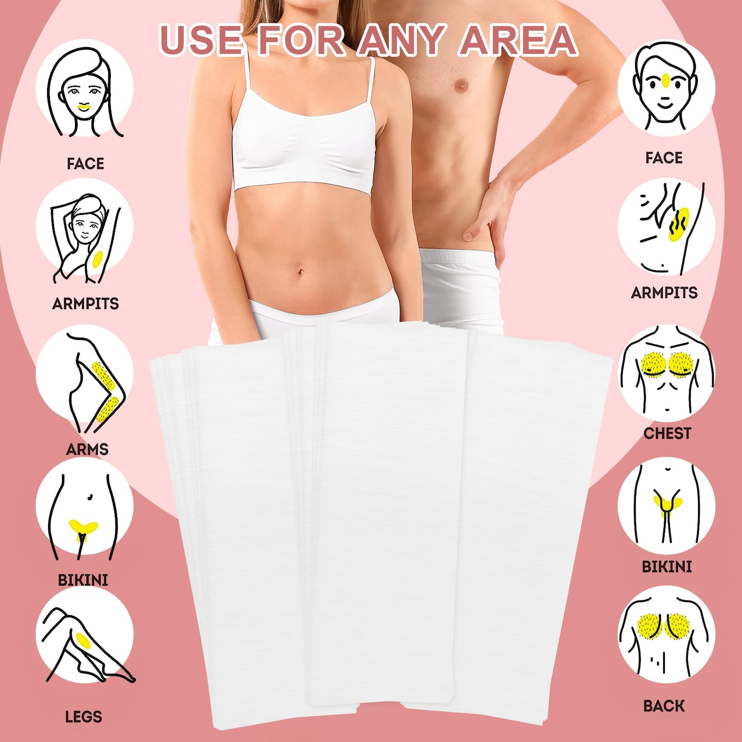 600-Count Non Woven Wax Strips, 2 Size Body and Facial Epilating Wax Strips Paper for Hair Removal, Beauty Waxing Strips for Leg Face Chest Back and Bikini