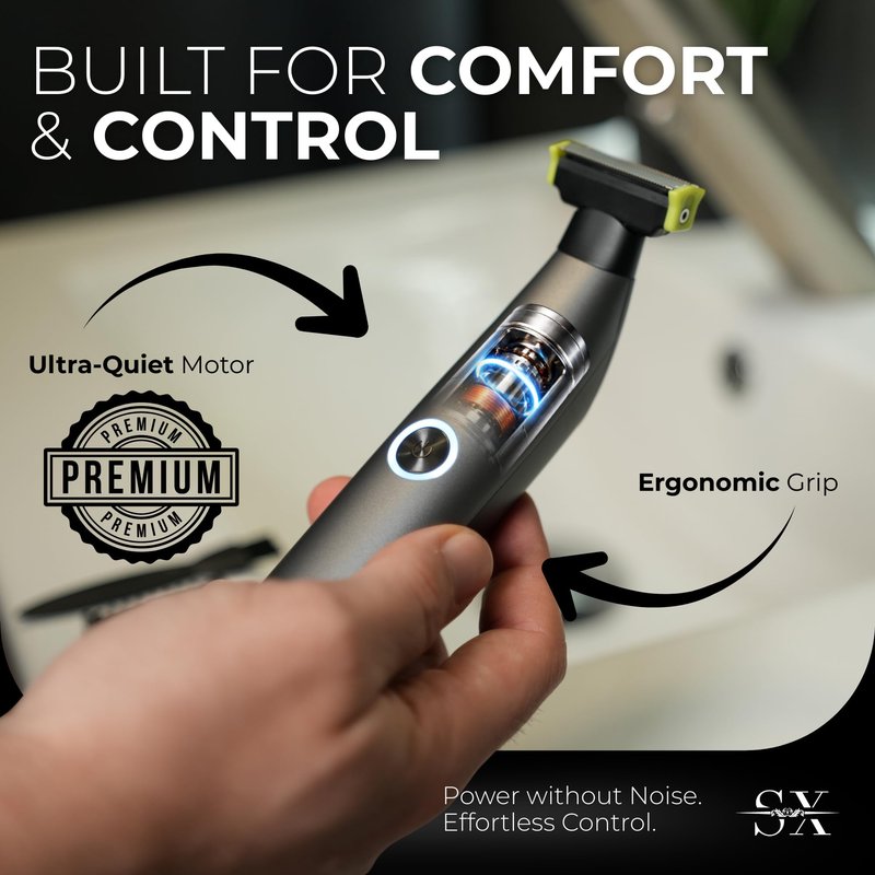 Groin & Body Hair Trimmer Electric Shaver for Men – Pubic & Ball Full Body Grooming – Skin-Safe for Sensitive Areas, Beard, Chest & Legs – Dual Blades Waterproof Wet/Dry IPX6 Rechargeable with 3 Combs
