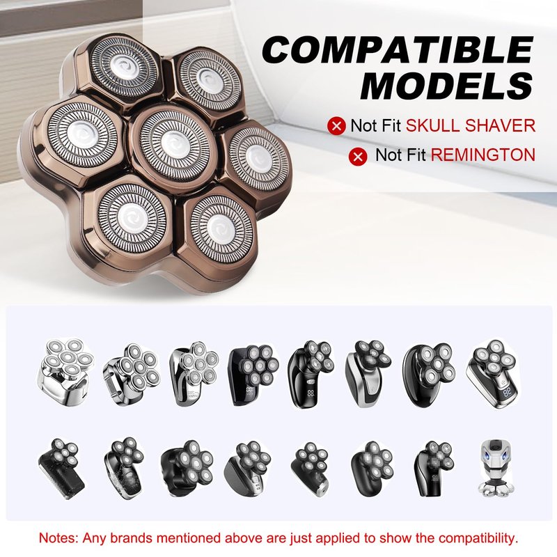 7 Blades Shaver Head - Men's Electric 7D Shaver Replacement Heads Universal Magnetic Replacement Blade Head Electric Razor for men,2 Pack