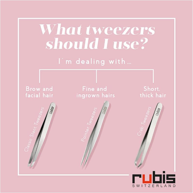 Rubis Classic Stainless Steel Slanted Tweezers for Precise Eyebrows and Hair Removal, 1K108, Pink,Rubis Switzerland Swiss Made World Renowned Precision