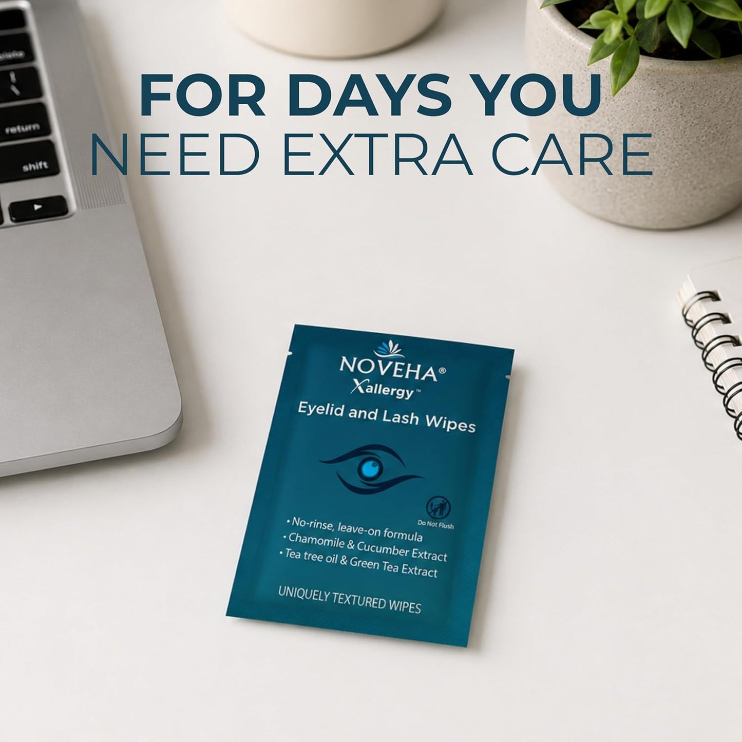 NOVEHA Allergy Relief Eyelid Wipes - 60 Pre-Moistened Hypoallergenic Pads for Itchiness & Redness | Soothe & Clean Eyes
