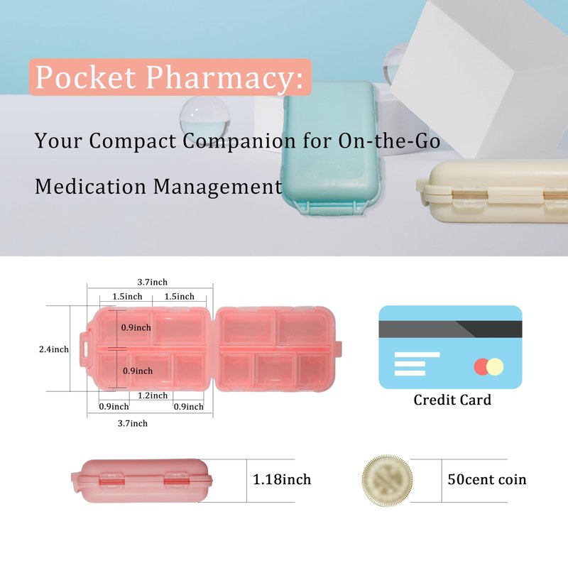 Pill Organizer with Medicine Labels 161 Labels Travel Daily Pill Container Mini Medication Organizer Storage Pill Organizer Travel Essentials Pill Case 7 Day (Pink, 1 Pack)
