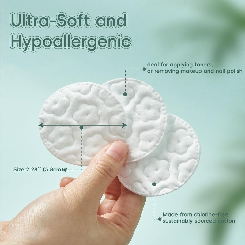 Premium Cotton Rounds - Lint-Free Makeup Remover Pads | Soft, Hypoallergenic, 100% Pure Cotton - 100 Count (Pack of 3)