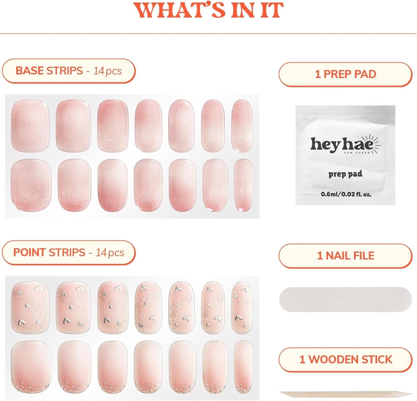 Gel Nail Strips - Easy Apply Glitter Pink Design | 28 Strips, Prep Pads, Nail File & Stick Included