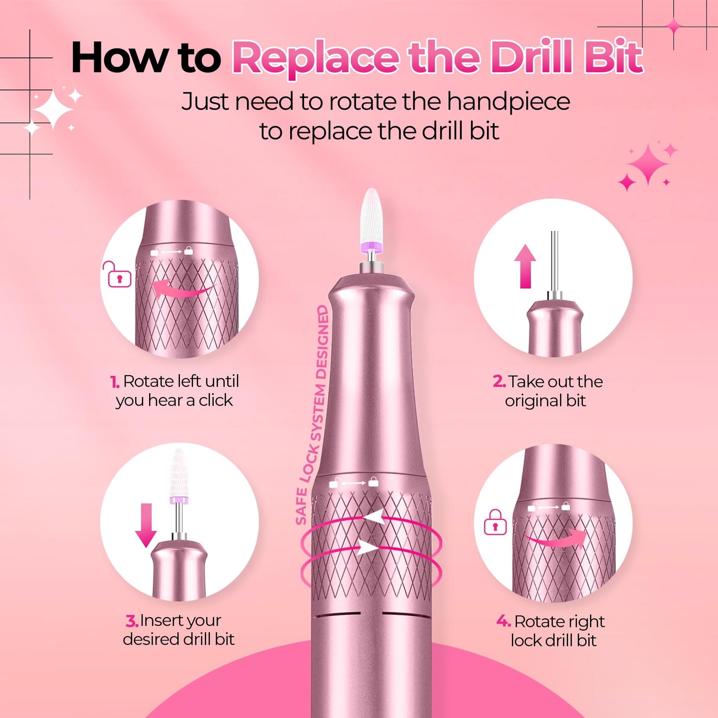 GOLEEXU Nail Drill Electric File: 40000RPM Professional E File Kit E File Machine Filer for Shaping, Buffing, Removing Acrylic Gel Nails, Manicure Pedicure Kit with 12Pcs Nail Bits, Home Salon Use