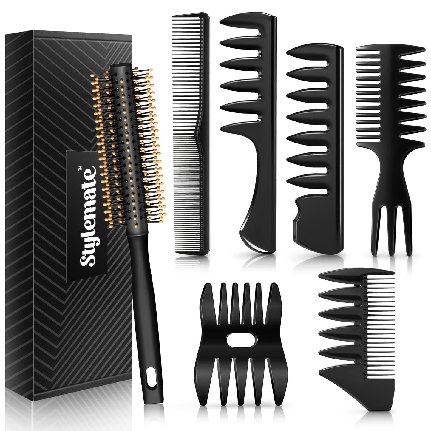 3Pcs Hair Styling Combs Set for Men - Black Wide Tooth Texture Comb for Quiff, Pompadour, Slick Back | Perfect for Barbers
