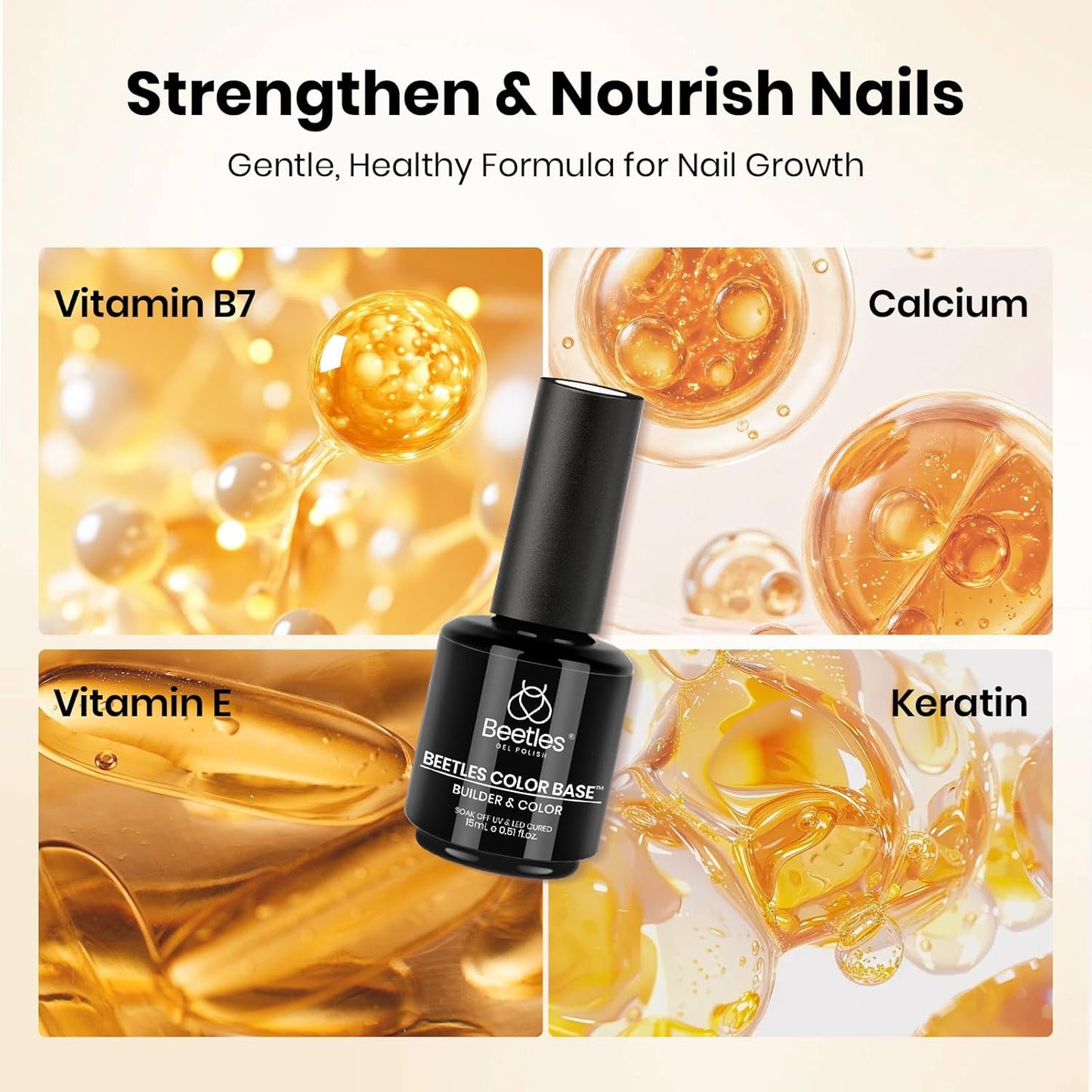 Beetles Rubber Base Builder Nail Gel - Clear Strengthening & Thickening Formula | 15ml Soak Off UV LED for Weak Nails