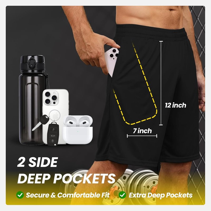 Men's Athletic Shorts - Quick Dry Activewear with Pockets & Elastic Waistband | Comfortable Fit
