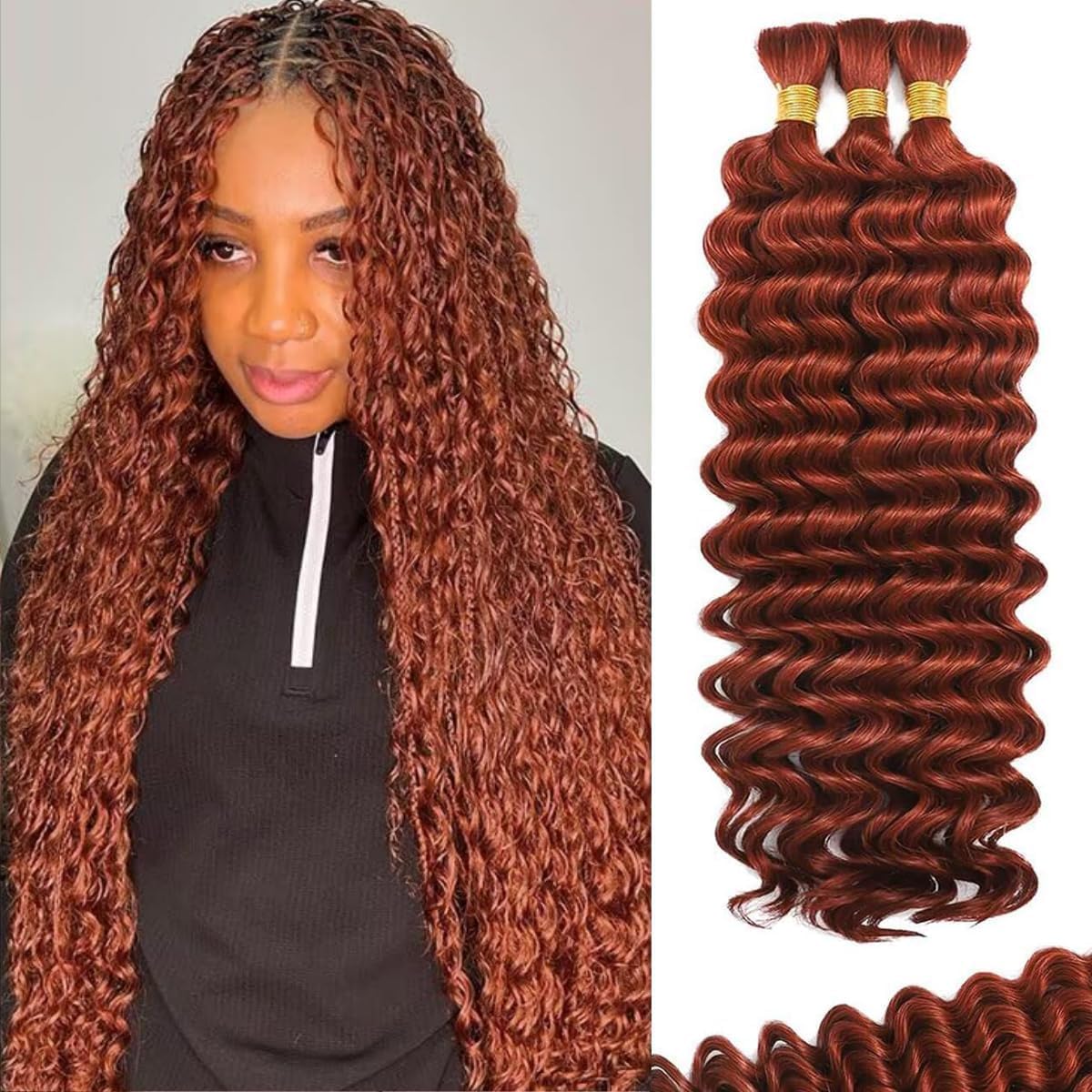 Boho Blonde Human Braiding Hair - 120g Curly Deep Wave | 14-Inch Bulk for Knotless Braids