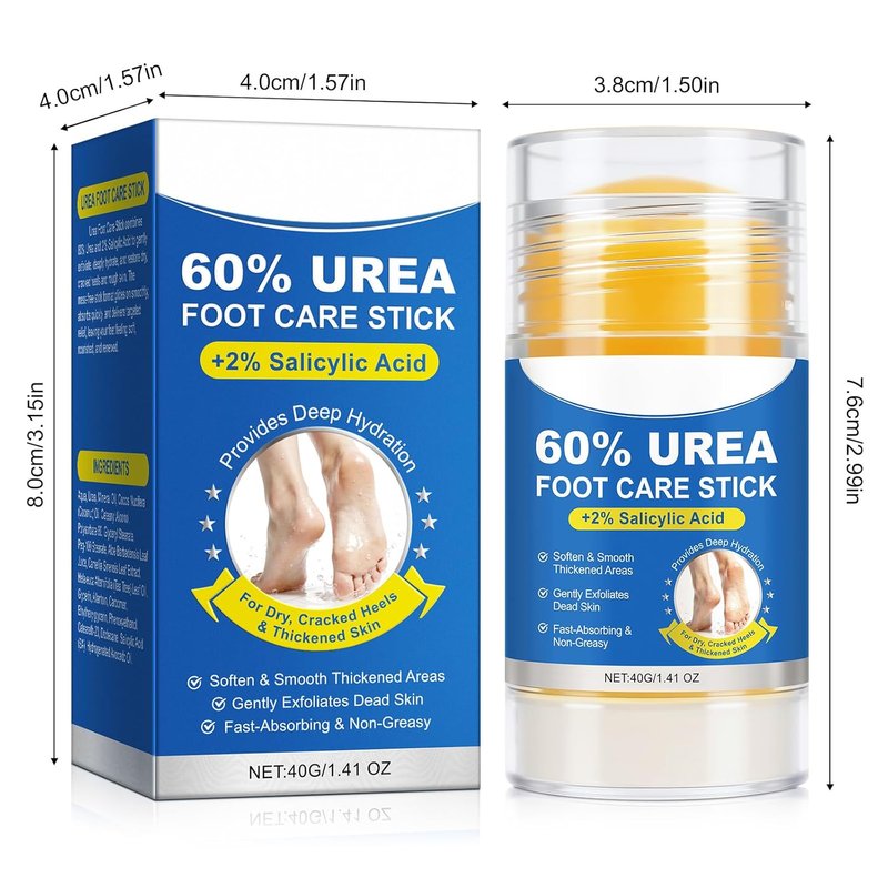 Urea Foot Care Stick - 60% Urea & 2% Salicylic Acid | Fast Absorbing Moisturizer for Dry Cracked Heels & Calluses (1 Pack)