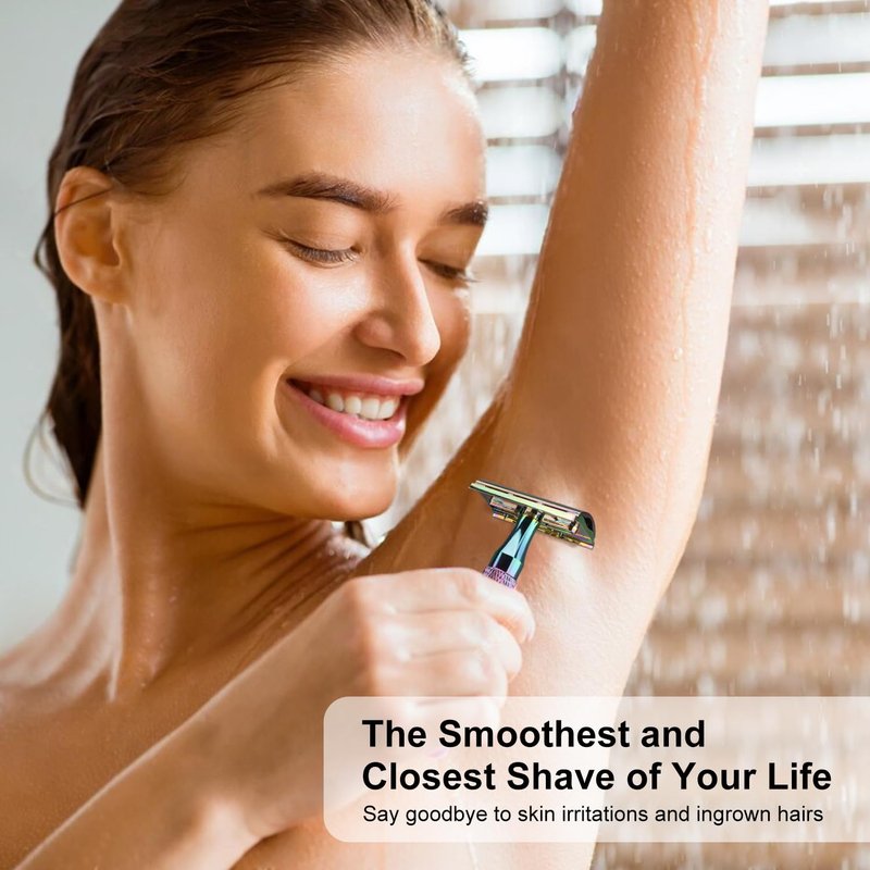 Rainbow Safety Razors for Men and Women, Single Blade Razor, Reusable Metal 1 Blade Razor, with 10 Stainless Steel Double Edge Blades, Smooth & Close Shave, Plastic Free, Sustainable