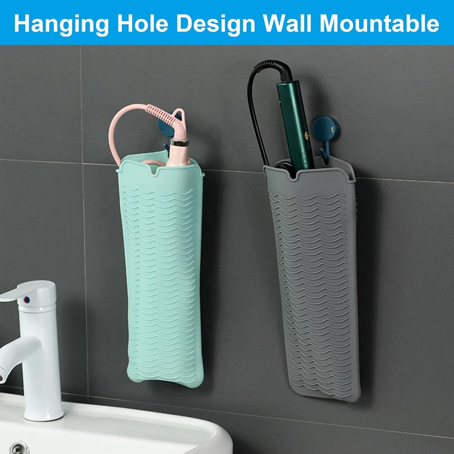 Silicone Heat Resistant Mat for Hair Tools - Curling Iron & Flat Iron Pad | Portable Travel Pouch, Grey