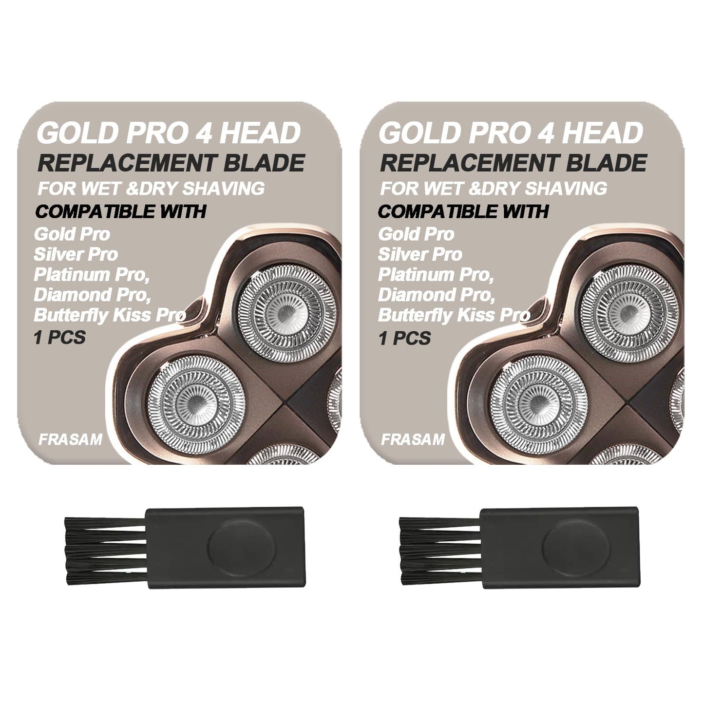FRASAM 2 Pack Gold Pro 4 Head Replacement Blades for Skulls Head Shavers, Compatible with Pit Bulls Gold Pro, Platinum Pro, Silver Pro, Diamond Pro, Butterfly Kiss Pro Series…
