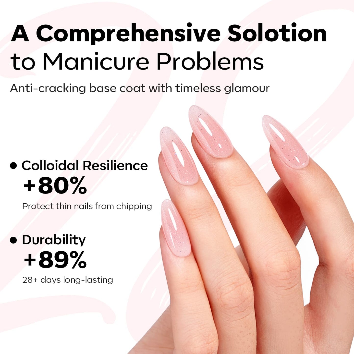 Modelones Builder Rubber Gel Base Coat - Nude Pink Glitter Nail Polish for Strengthening and Apex Building | Long-Lasting UV Manicure