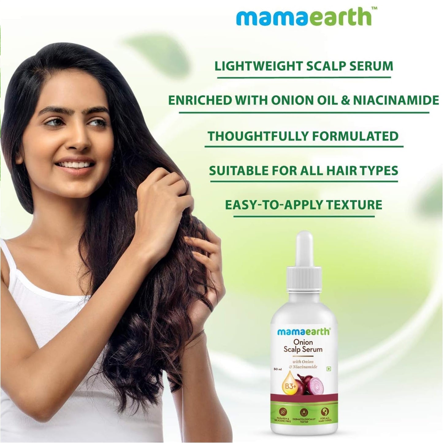Mamaearth Onion Scalp Serum with Niacinamide | Hydrating Formula to Enhance Hair Growth & Thickness | Hair Fall & Breakage Control Solution | 1.69 Fl Oz (50ml)