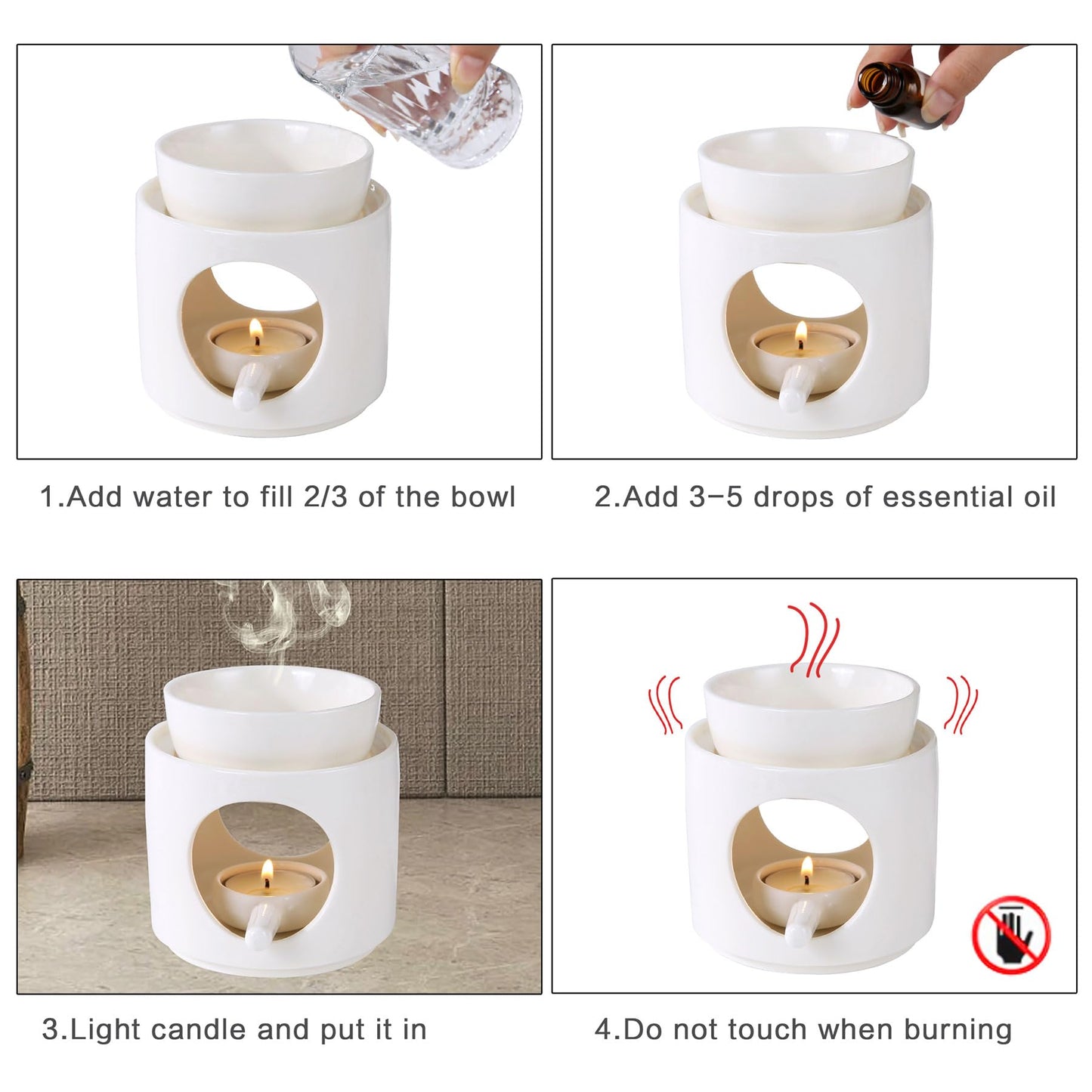 Auxmeware - Essential Oil Burner for Scented Oil, Oil Warmer, Tealight Wax Melt Warmer, Candle Diffuser, Tea Light Holder, White