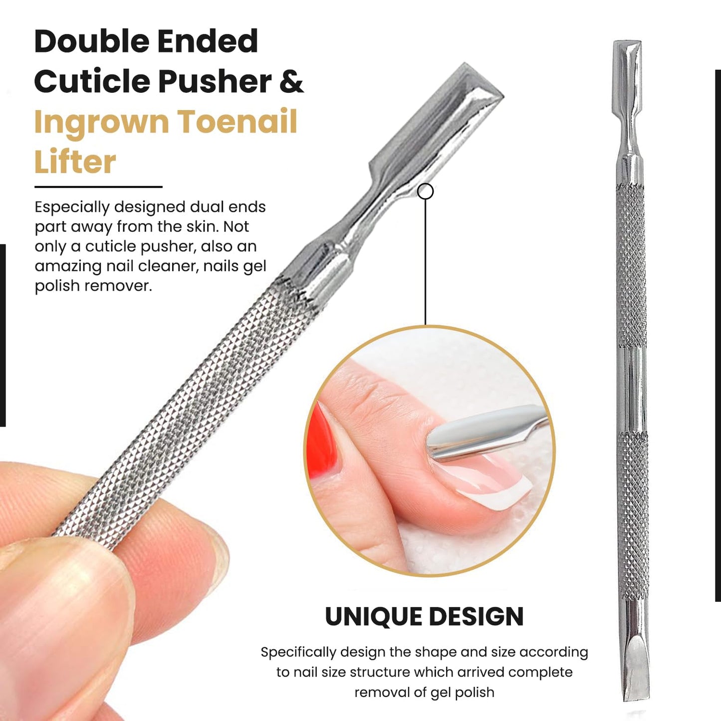 Professional Nail Cuticle Pusher Tool - Dual-Sided Stainless Steel Cuticle Remover & Trimmer | 2-Pack Set