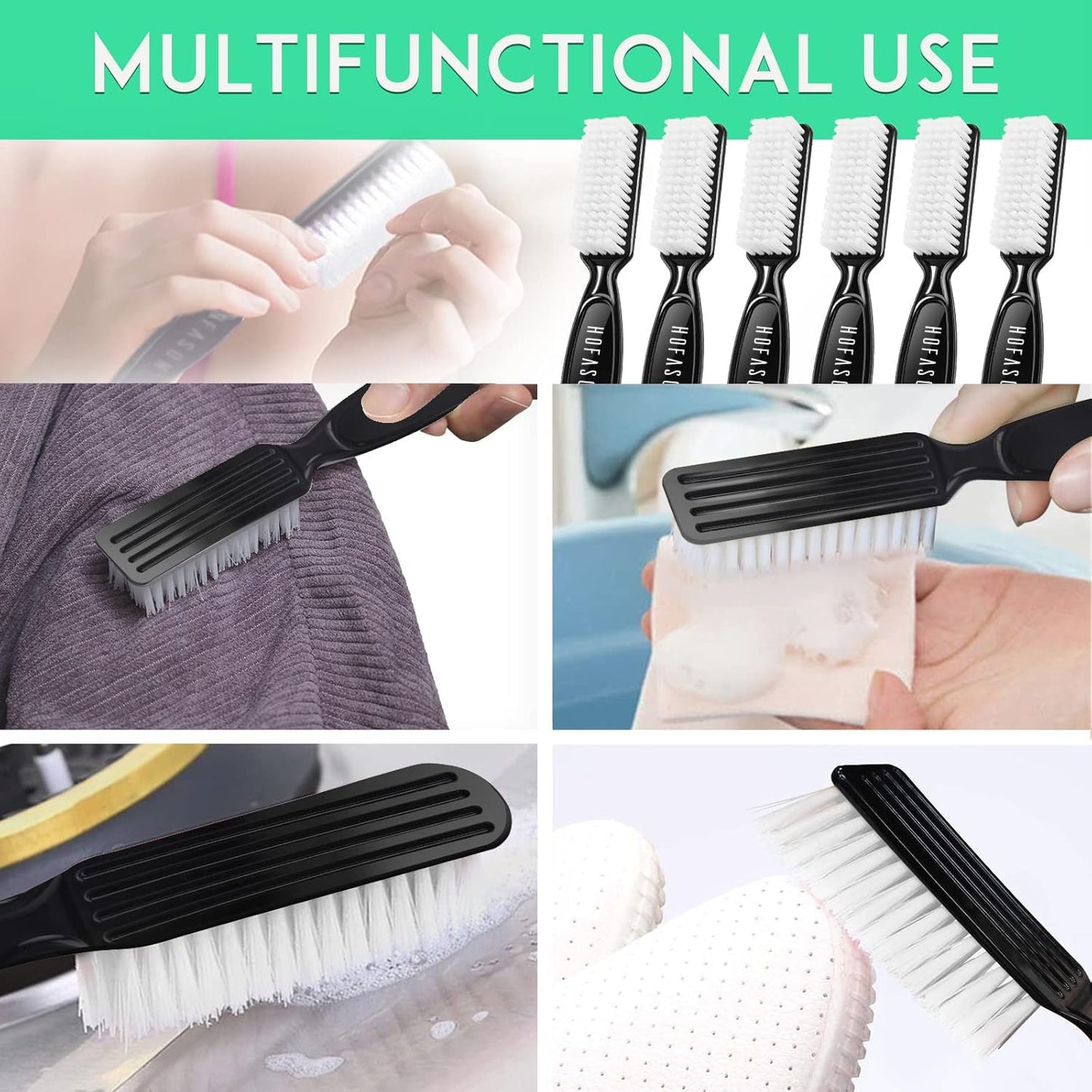 Nail Brush Set - 6 Pack Cleaning Brushes for Fingernails & Toenails | Ergonomic Grip for Manicure & Pedicure (Black)