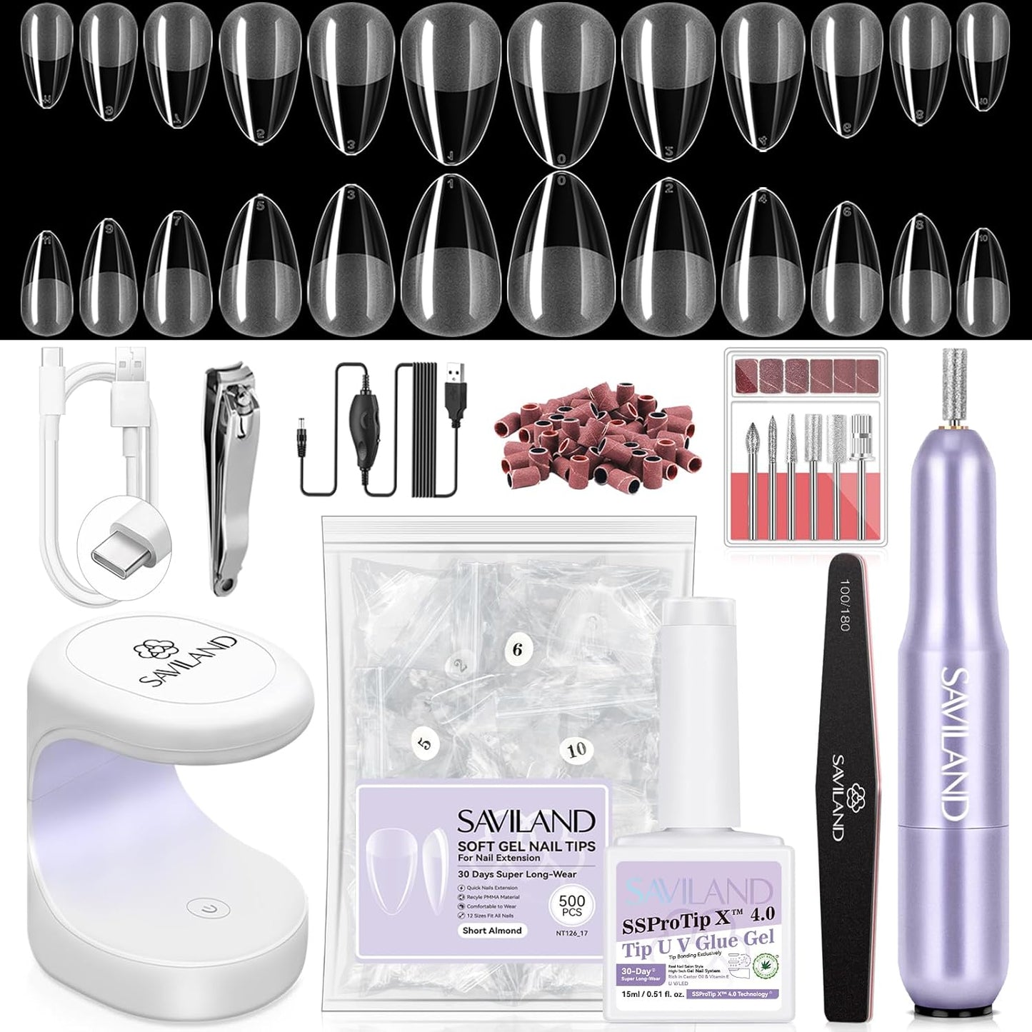 Almond Gel Nail Kit - Complete Nail Drill Set with UV Lamp & 500PCS Tips | DIY Manicure Tools for Home Use