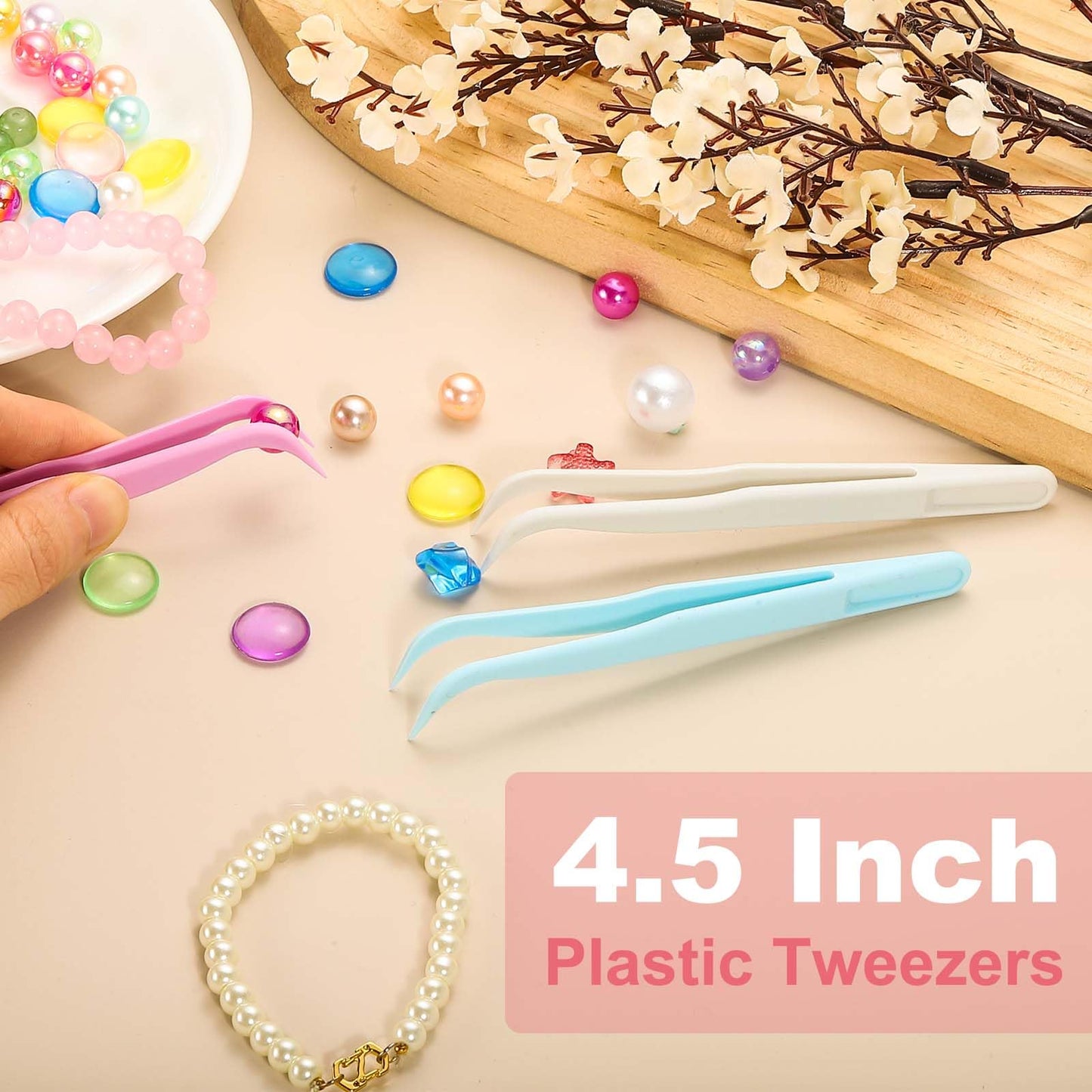 MECCANIXITY 30 Pack Plastic Tweezers for Crafts, 4.5" Long Bent Disposable Stickers Tweezers Bulk for Picking DIY Bead, Jewelry Making, Baking Decoration, Animal Feeding(Purple)