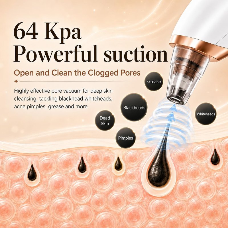 Blackhead Remover Vacuum - Professional Pore Cleaner with 3 Suction Levels | USB Rechargeable, 5 Probes, White