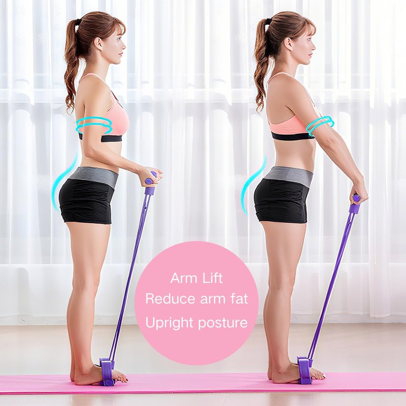 Fitness Resistance Bands Set with Handles & Ankle Straps - 4 Tube Exercise Bands for Arm, Leg, Strength Training, Stretching - Home Gym Workout Equipment