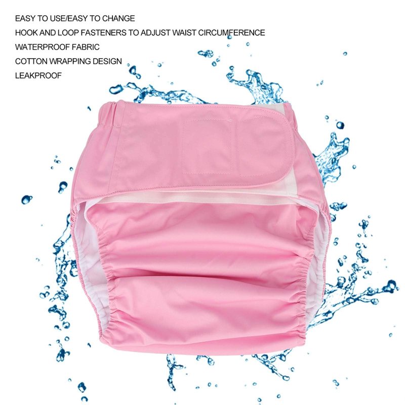 Dioche Soft Adult Swim Cloth Diaper Cover, Reusable Elderly Incontinence Nappies Underwear with Maximum Absorbency for Men or Women, Waist: 19.7-49.9inch(Pink)
