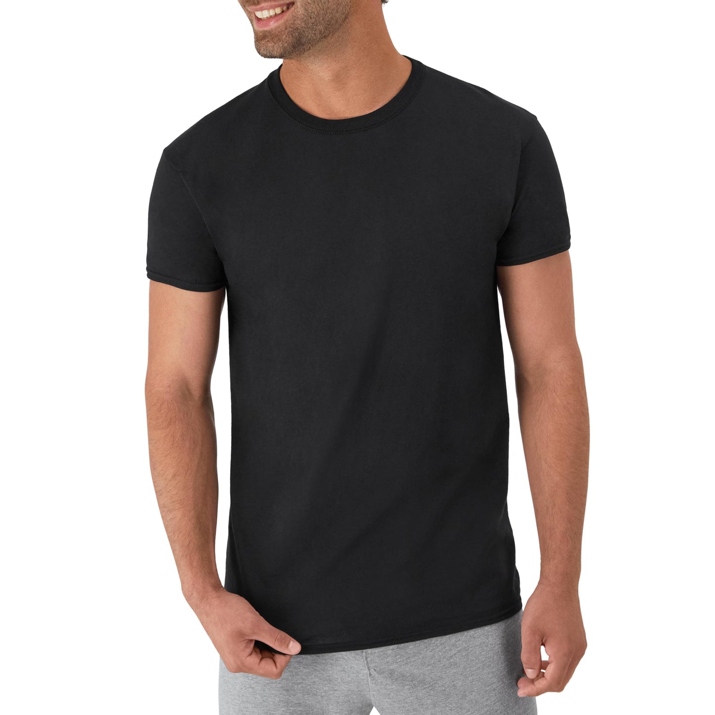 Hanes Mens Cotton, Moisture-wicking Crew Tee Undershirts, Multi-packs, Black/Grey/Blue Assorted - 6 Pack, X-Large US