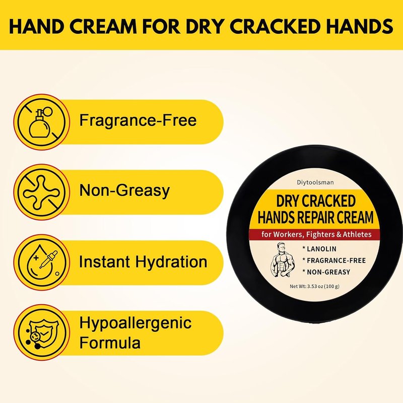 Hand Cream for Dry Cracked Hands - 3-Pack Moisturizing Balm with Lanolin | Fragrance-Free, Non-Greasy, 3.53 oz