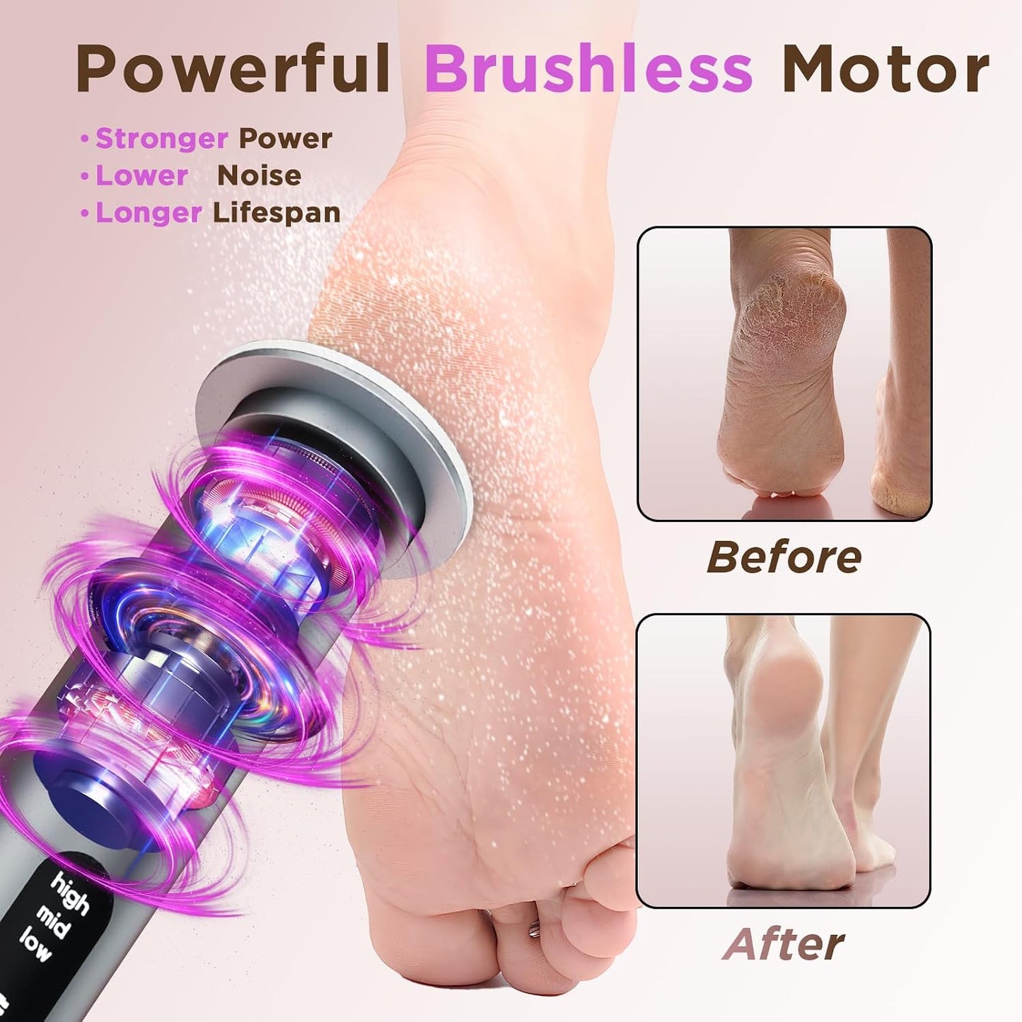 Electric Foot Callus Remover - Nano-Glass Head, 3 Speeds | 60 Sandpaper Discs, 4-Hour Runtime