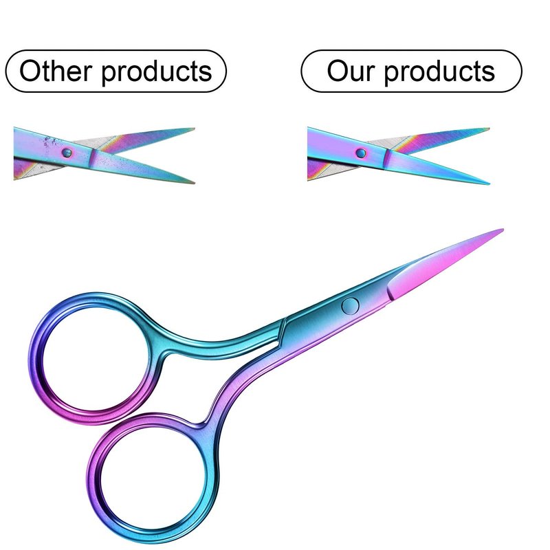 Mudder 3 Pack Small Nose Scissors Facial Hair Trimming Mini Beauty Stainless Steel Grooming Pointed Scissor for Grooming Eyebrows, Nose, Mustache, Beard (Rainbow Color)