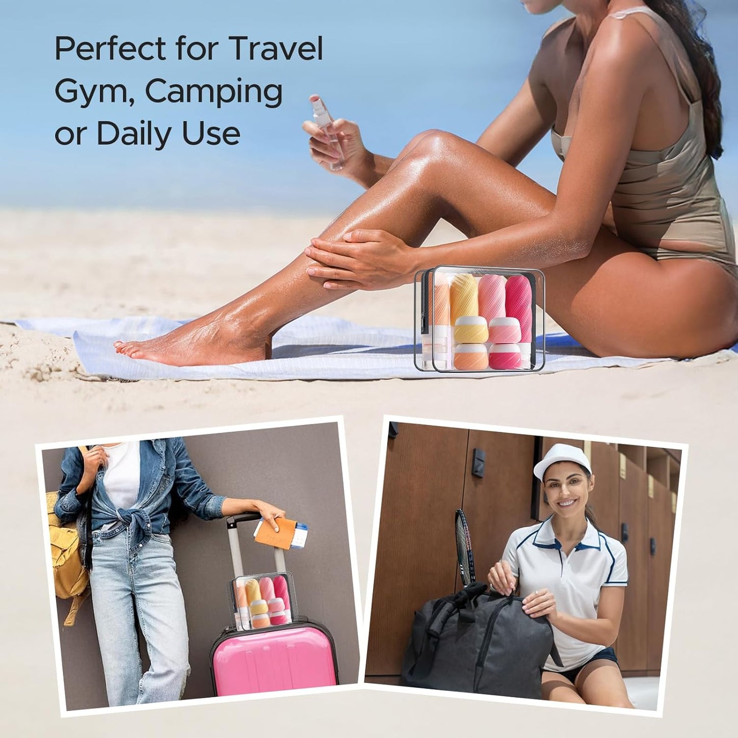 LitBear 23 Pack TSA Approved Travel Bottles - Leak Proof Refillable Containers for Shampoo, Lotion & Conditioner | Pink