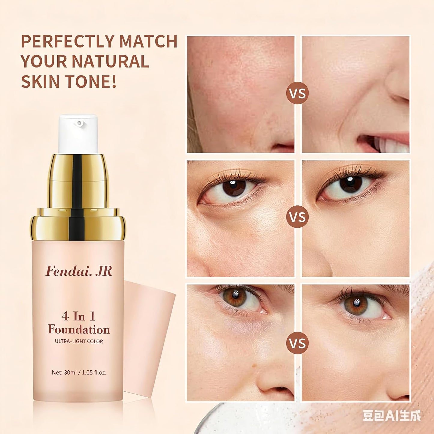 Fendai Foundation - Hydrating Lightweight Formula with SPF 50 | Anti-Aging & Concealing for Even Skin Tone